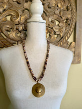 Load image into Gallery viewer, Brown Zebra Jasper Statement Jewelry Set with Antique Brass Pendant
