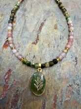 Load image into Gallery viewer, Multi Tourmaline Stone Beaded Necklace with Petite Aventurine Pendant
