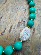 Load image into Gallery viewer, Magnesite  Stone Beaded Asymmetrical Necklace with Freshwater Pearl Focal
