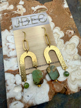 Load image into Gallery viewer, Natural Turquoise and Brass Arch Statement Earrings
