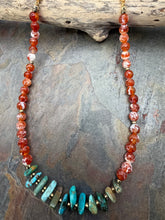 Load image into Gallery viewer, Nevada Fox Turquoise Beaded Necklace with Orange Orca Agate Stone

