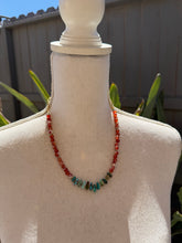 Load image into Gallery viewer, Nevada Fox Turquoise Beaded Necklace with Orange Orca Agate Stone
