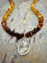 Load image into Gallery viewer, Ombre Amber Statement Necklace with Quartz Pendant

