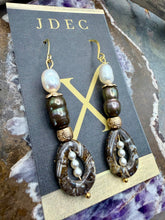 Load image into Gallery viewer, Chocolate Brown Freshwater Pearl Earrings with Agate Stone Beads

