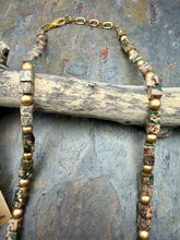 Load image into Gallery viewer, Green and Brown Snake Skin Jasper Stone Cube Shape Beaded Jewelry Set
