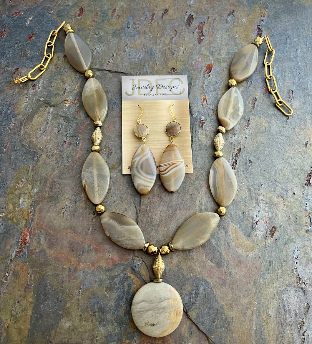Agate and Czech glass statement jewelry set