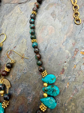 Load image into Gallery viewer, Turquoise Bib Style Necklace Jewelry Set with Chrysocolla Azurite beads
