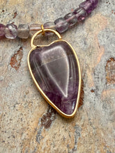 Load image into Gallery viewer, Fluorite Beaded Necklace with Heart Shaped Amethyst Pendant
