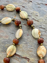 Load image into Gallery viewer, Green Onyx and Goldstone jewelry set with Chalcedony stone pendant
