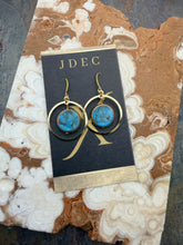 Load image into Gallery viewer, Natural Blue Turquoise Stone Earrings with Gold Plated Brass Hoop Charms
