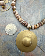 Load image into Gallery viewer, Brown Zebra Jasper Statement Jewelry Set with Antique Brass Pendant
