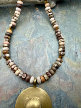 Load image into Gallery viewer, Brown Zebra Jasper Statement Jewelry Set with Antique Brass Pendant
