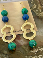 Load image into Gallery viewer, Azurite earrings with arabesque connectors
