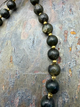 Load image into Gallery viewer, Dark Green Labradorite Stone Necklace with Gold Leaf Pendant
