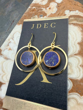 Load image into Gallery viewer, Electroplated Lapis Lazuli stone Earrings with Gold Plated Brass Hoop Charms
