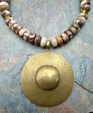 Load image into Gallery viewer, Brown Zebra Jasper Statement Jewelry Set with Antique Brass Pendant
