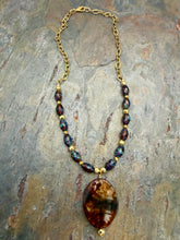 Load image into Gallery viewer, Dragon’s Vein Agate Pendant Necklace with Czech Glass Beads

