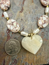 Load image into Gallery viewer, Moonstone Heart Pendant Necklace with Shell and Czech Glass Pearl Beads
