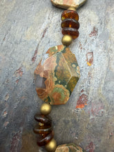 Load image into Gallery viewer, Rhyolite and Amber Statement Necklace with Czech Glass Beads
