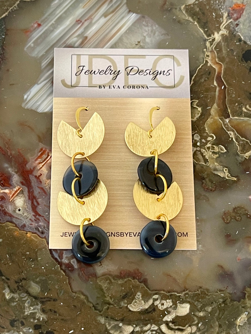 Black Agate earrings with brass connectors