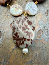 Load image into Gallery viewer, Chohua Jasper Stone Statement Necklace with Freshwater Pearl Coin Beads
