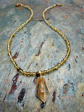 Load image into Gallery viewer, Citrine Stone Beaded Necklace with Rutile in Quartz Pendant
