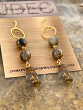 Load image into Gallery viewer, Gray Czech glass cat earrings with stone beads
