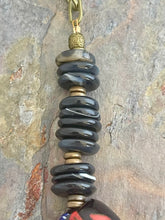 Load image into Gallery viewer, Black Agate stone statement necklace with large Millefiori glass beads
