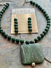 Load image into Gallery viewer, Serpentine and Green Quartz jewelry set with silver accents
