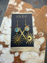 Load image into Gallery viewer, Natural Turquoise with Copper Earrings with Brass Sun Charms
