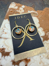 Load image into Gallery viewer, Natural Turquoise with Copper Earrings with Gold Plated Brass Hoop Charms
