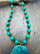 Load image into Gallery viewer, Magnesite and Czech Glass Jewelry Set with Turquoise Pendant
