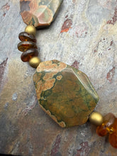 Load image into Gallery viewer, Rhyolite and Amber Statement Necklace with Czech Glass Beads
