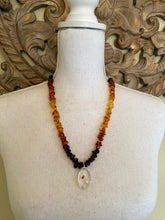 Load image into Gallery viewer, Ombre Amber Statement Necklace with Quartz Pendant
