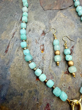Load image into Gallery viewer, Multi Pendant Necklace and Earring Jewelry Set featuring Cubed Amazonite Beads
