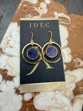 Load image into Gallery viewer, Electroplated Lapis Lazuli stone Earrings with Gold Plated Brass Hoop Charms
