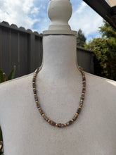 Load image into Gallery viewer, Green and Brown Snake Skin Jasper Stone Cube Shape Beaded Jewelry Set
