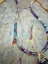 Load image into Gallery viewer, Fluorite Beaded Necklace with Heart Shaped Amethyst Pendant
