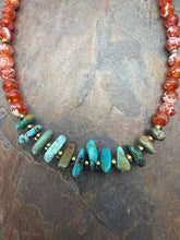 Load image into Gallery viewer, Nevada Fox Turquoise Beaded Necklace with Orange Orca Agate Stone
