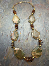 Load image into Gallery viewer, Rhyolite and Amber Statement Necklace with Czech Glass Beads
