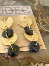 Load image into Gallery viewer, Black Agate earrings with brass connectors

