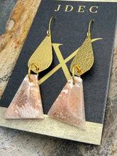 Load image into Gallery viewer, Scolecite Stone Earrings with Brass Connector Charms
