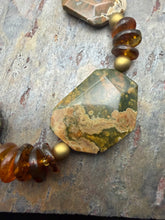 Load image into Gallery viewer, Rhyolite and Amber Statement Necklace with Czech Glass Beads
