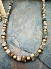 Load image into Gallery viewer, Green and Brown Snake Skin Jasper Stone Cube Shape Beaded Jewelry Set
