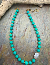 Load image into Gallery viewer, Magnesite  Stone Beaded Asymmetrical Necklace with Freshwater Pearl Focal
