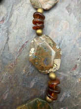 Load image into Gallery viewer, Rhyolite and Amber Statement Necklace with Czech Glass Beads
