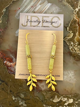 Load image into Gallery viewer, Yellow Turquoise earrings with leaf charms
