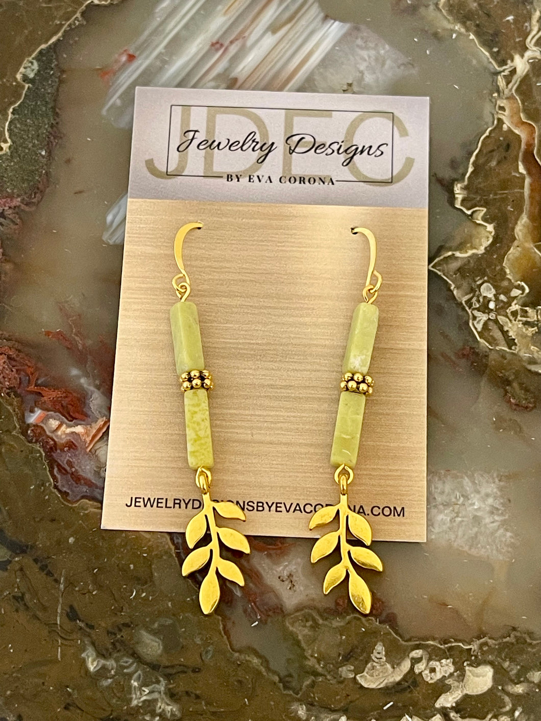 Yellow Turquoise earrings with leaf charms