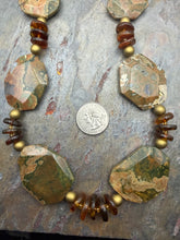 Load image into Gallery viewer, Rhyolite and Amber Statement Necklace with Czech Glass Beads
