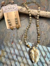 Load image into Gallery viewer, Matte Picture Jasper Stone Jewelry Set with Coral Fossil Carved Leaf Pendant
